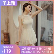 New small breasts gather thin Belly Belly swimsuit women conservative one-piece skirt style flat corner hot spring ins Wind Korean swimsuit
