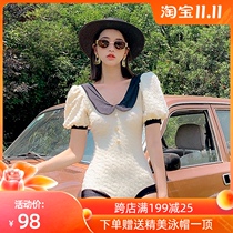 Swimsuit female summer 2021 New Korean short sleeve conjoined Conservative belly thin chest gathering sexy hot spring swimsuit