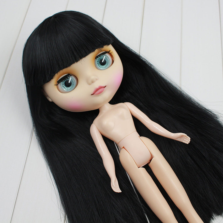blythe小布娃娃 磨砂面壳 黑色长直发 可换19关节体 日本发丝_7折现价