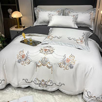 Eurostyle Light Lavish Xinjiang Long Suede Cotton Four Pieces Full Cotton Pure Cotton Embroidered Bed Hat Bed with Quilt Cover Bedding