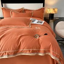 Double sided thickened winter pure cotton full cotton long suede cotton mill wool four sets bed linen bed hat-style high-end bedding