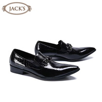 JACKS Personality Trend Mens Pointy Leather Shoes Business Casual Wedding Bright Leather Hair Stylist Korean Version Leather Shoes