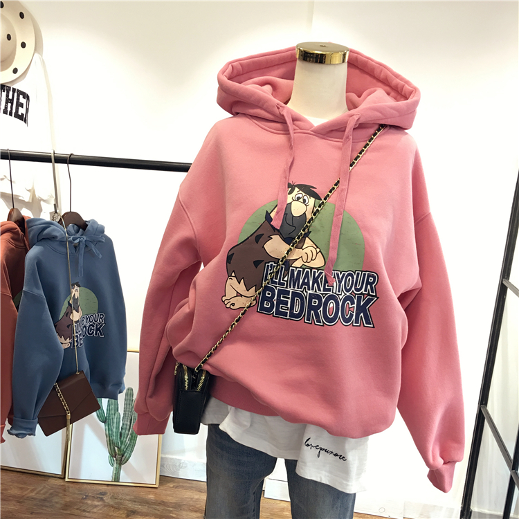 South Korea thickened and heat-warm cartoon as old savage print loose and large hat jacket coat