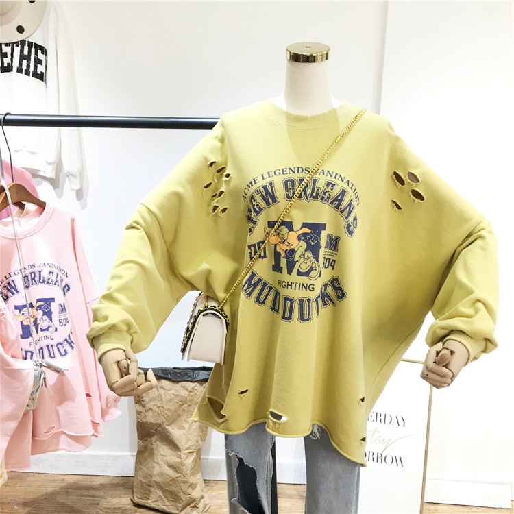 Korean cartoon is old duck pattern letter large-coded female clothing bat sleeve with code letter printed jacket