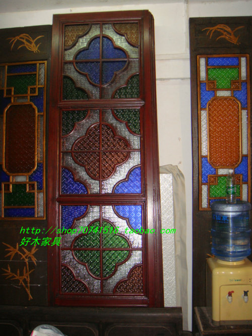 屏风,满洲窗,满洲玻璃屏风,古董西关玻璃屏风,艺术色彩玻璃门_7折现价