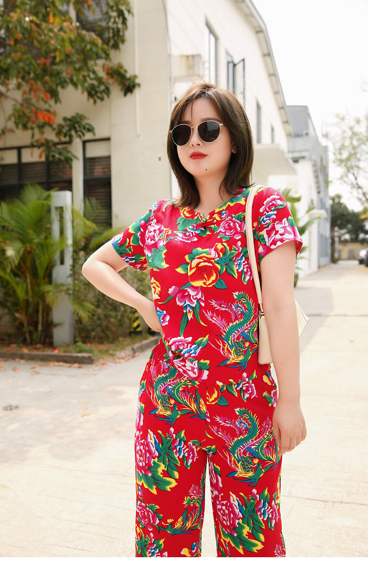 9902#实拍短袖东北大花布衣民族风生日派对闺蜜装国潮炸街两件套 - 17