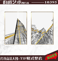 Modern Nordic style black and white geometric gold building living room entrance decoration painting abstract light luxury painting core material