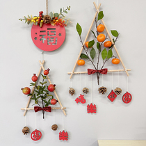 New Years Spring Festival hanging decoration log wall decoration Restaurant wall-hanging piece Xuanguan green planting bedroom background folk hangover hanging flowers