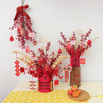 Fortune-making red fruits emulated winter green fake flowers Qianhua Flowers Joe Accommodate for the opening of a flower arrangement Wedding Pendulum front desk Decorative Furnishing