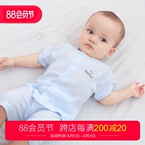 Baby short-sleeved suit pure cotton mens summer clothes air conditioning clothes thin baby crotchless shorts newborn half-sleeved womens clothes