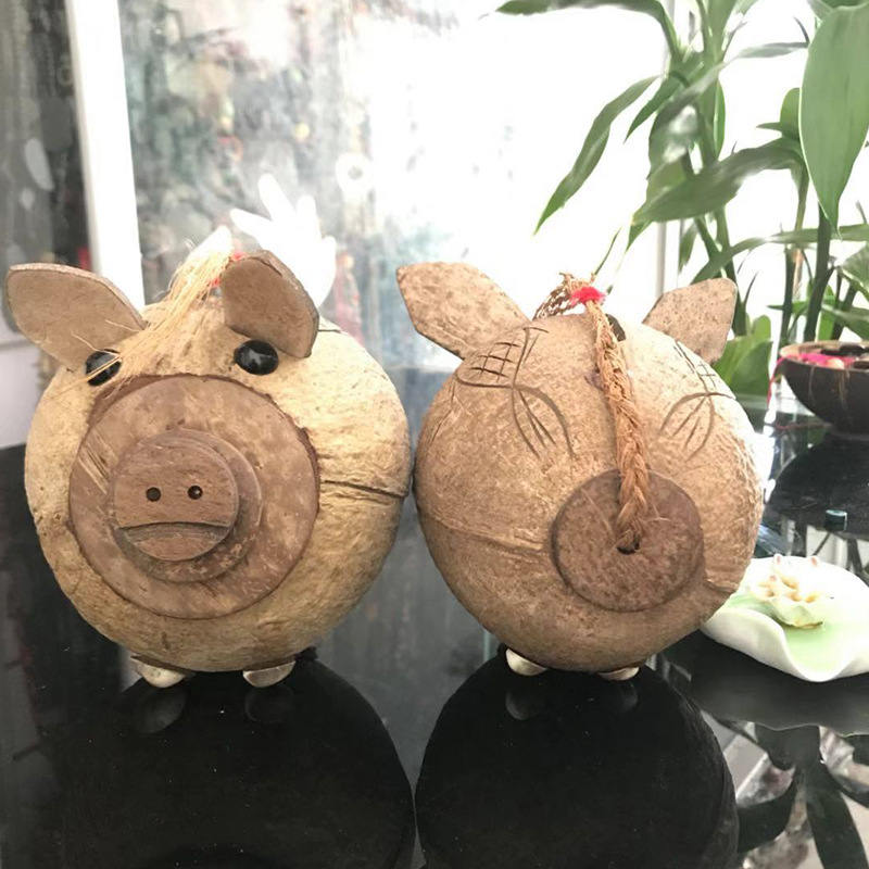 Coconut Carved Pig Money Pot Children Coin Deposit Storage Tanks Hainan Featured Coconut Shell Crafts Genders Versatile Manual Customizable-Taobao