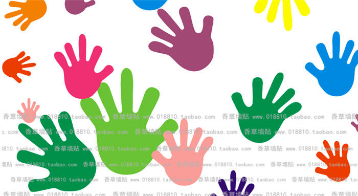 定制 小手掌印背胶幼儿园儿童房培训班彩色可爱装饰布置手印地贴墙