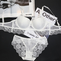 European and American new girl bra small chest gathering adjustable red underwear thick sexy lace bra set