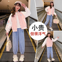 Girls Spring and Autumn Coat Girls Childrens Foreign Style Net Red Fried Street Baseball Uniform Top Fashionable 6 Spring Clothes 7 Trendy 8 Years Old 9