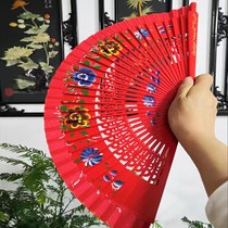 Spanish green plain folding fan jazz dance wooden fan easy to open and close ancient jazz props ancient style Hanfu fan