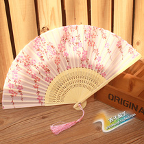4 send 1 fee new women's folding fan Japanese and fan beautiful cherry blossom silk cloth fan children's fan