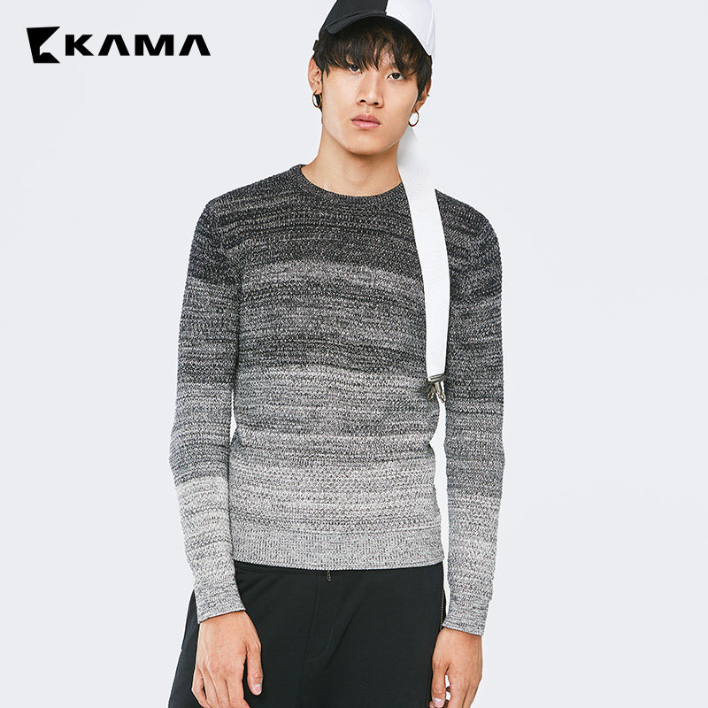 kama男士装 卡玛秋季渐变修身圆领毛衣针织衫外穿上衣服装2317405