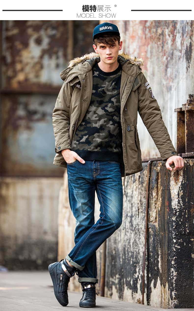 卡玛kama冬装新款男青年美式休闲直筒中腰水洗牛仔裤2415327