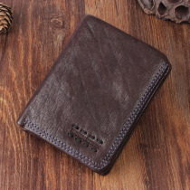 Original Design Retro Handwork Head Layer Cow Leather Short Wallet for men and women Vertical Money Clip Card Bag Youth Thin mens bag