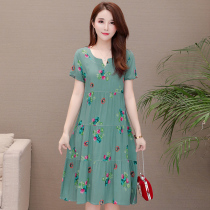 Temperament cotton silk wide lady dress summer long size foreign style 40 a 50 year old artificial cotton mother skirt