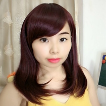 Wig Lady long straight hair oblique bangs fashion wig set business ol collarbone hair wine red whole wig