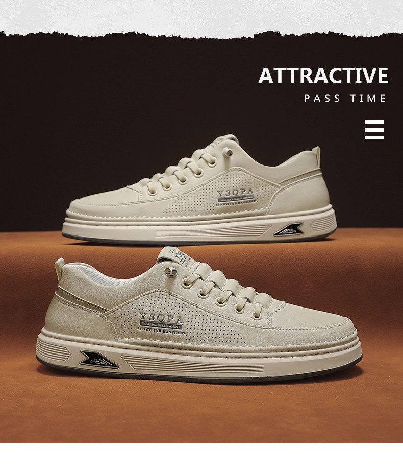 保罗男鞋夏季透气男士休闲皮鞋潮流办公室一脚蹬运动板鞋男小白鞋