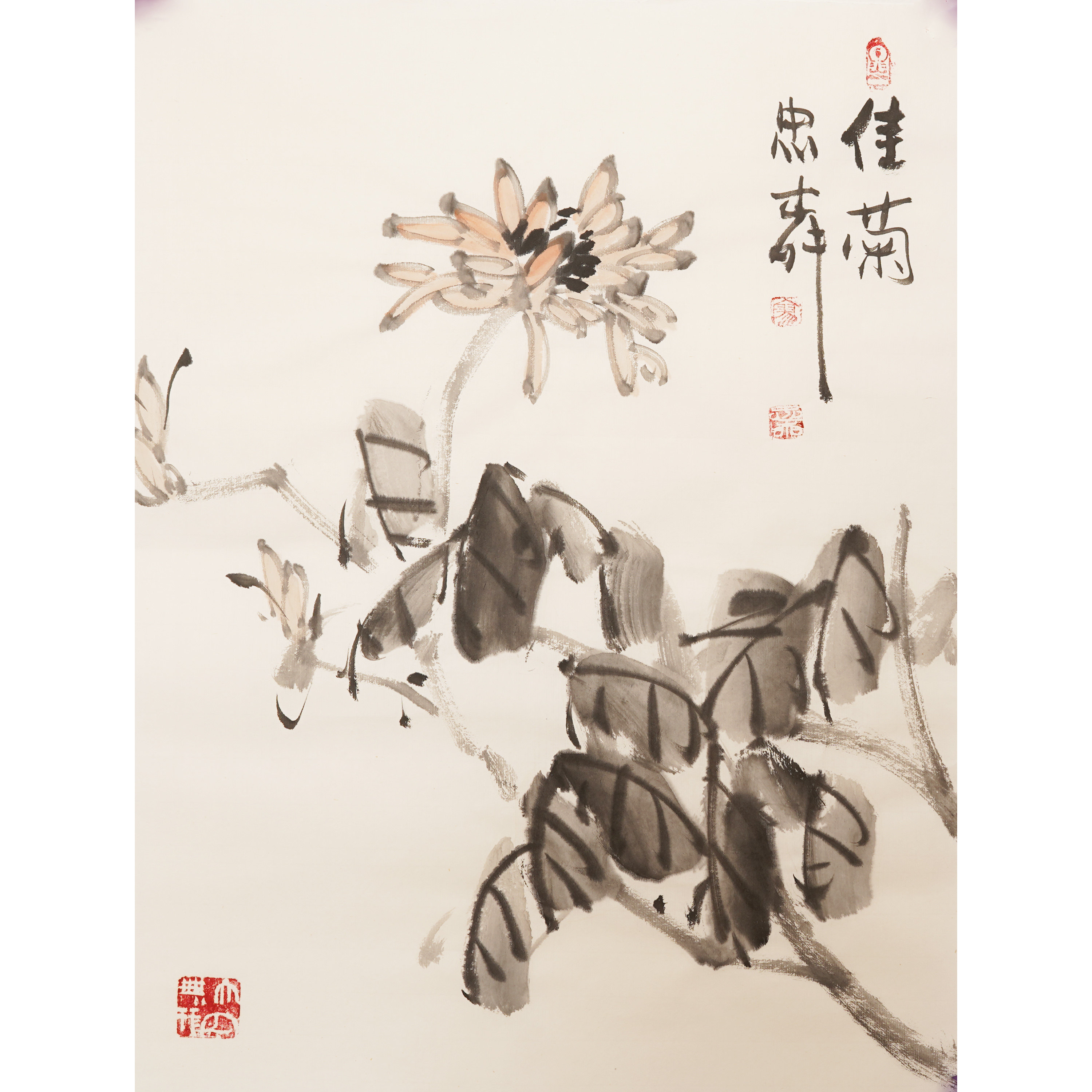 禅意国画手绘茶壶新中式风格35*46CM写意水墨花鸟画