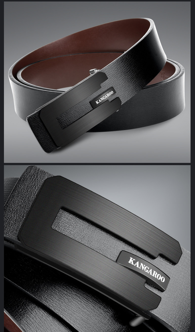 袋鼠皮带男平滑扣青年潮流学生韩版简约内扣男裤腰带真皮时尚休闲