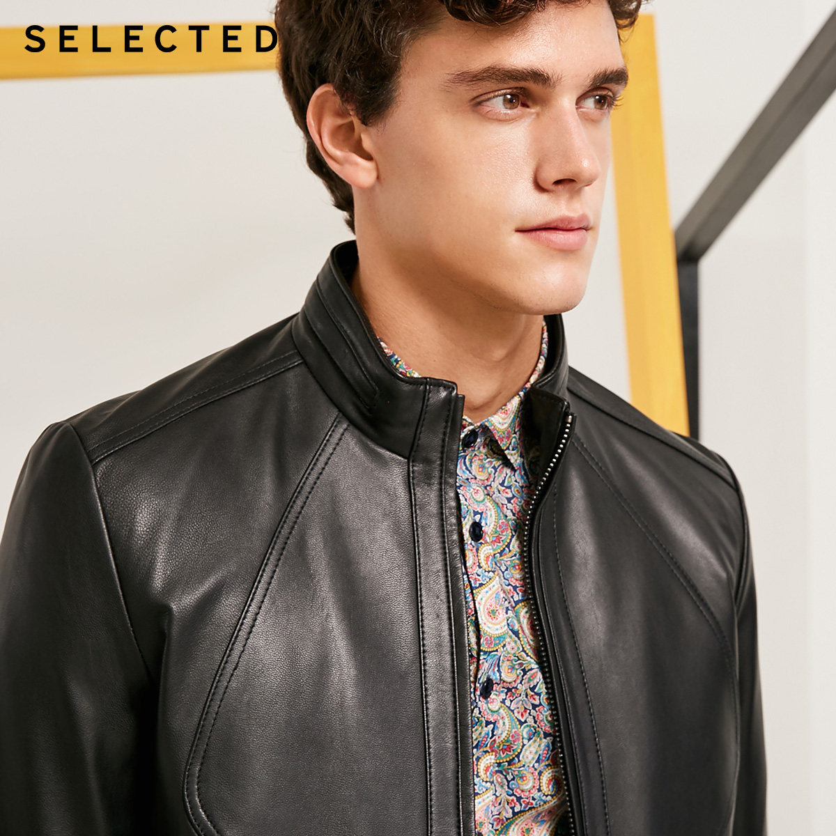 selected思莱德新款男士山羊皮立领商务休闲皮衣夹克s|418310515