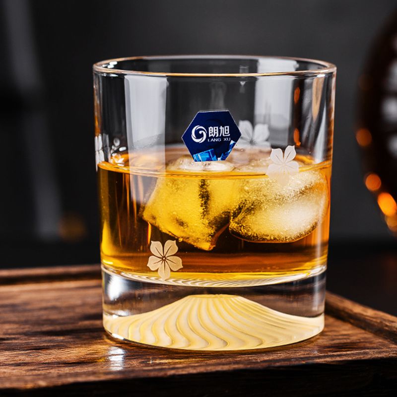 朗旭日式富士山雪山玻璃杯创意刻花洋酒杯(热品库)