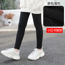 Child Shark Pants Grinding in thick girls Pants Bottom Pants Slim Down Autumn Winter Large Children Outwear Long Pants Leather Pants Korean Version