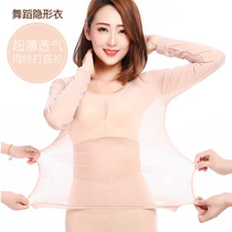 Summer ultra-thin transparent skin color mesh base shirt long sleeve flesh color dance invisible base underwear performance clothing large size