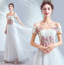 Sparkling Blazing White Art Examination Performance Banquet Annual Conference Stage Performance Host Wedding Dresses Evening Gown 8176