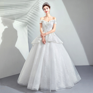 Angel wedding dress elegant luxury lace shoulder bride dress