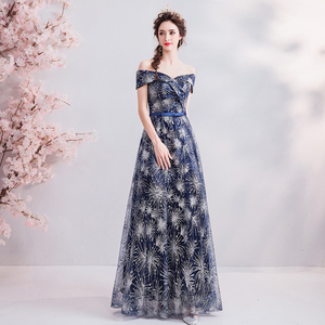 Fireworks Feathers Luxurious Blue Banquet Annual Dresses 