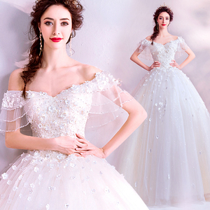 Bright Crystal French Romantic Shoulder Princess Bride Dresses  