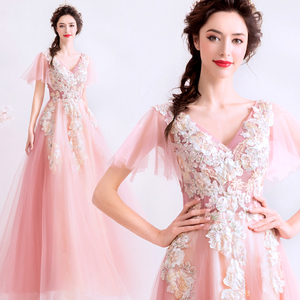 Banquet Apricot Bride Wedding Salute Annual Party Wedding Dress  
