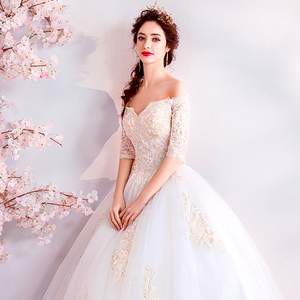 embroidery noble princess bride shoulder Princess Wedding Dress 