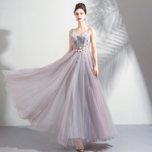 Marriage Fairy Petals V-neck Banquet Bridesmaid Evening Dress 