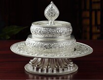 S999 sterling silver eight auspicious semi-handmade Manza plate 37 pile repair Manza pan carved man tea full set
