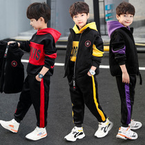 autumn winter long sleeve lettering men's winter black korean style three piece set hooded pullover jumper pants set children suit