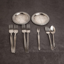 UK 60s pieces of silver plated tableware packaged to sell vintage food for props retro cutlery