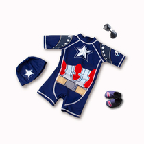 Childrens swimsuit boy conjoined America Captain Little Boy big sunscreen hot spring baby baby swimsuit 0-1-3 years old