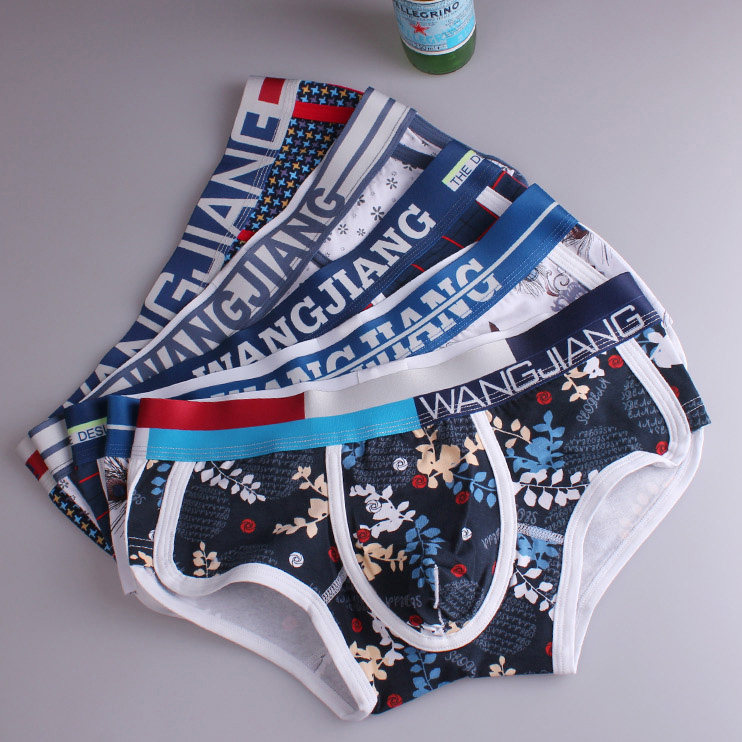 2件包邮格子男士内裤低腰性感紧身u凸纯棉印花青年男小平角裤四角_7折