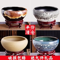 Jingdezhen ceramic fish tank hand-painted desktop ornaments large goldfish urn turtle water lily lotus basin Living room bowl