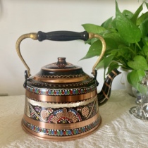 Spot Turkey original Artisanal Hand Carved Copper Enamel Painted Teapot Kettle Eu Style Ottoman Style Glass