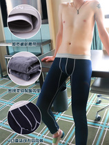 Mens warm pants youth slim leggings plus velvet padded cotton trousers one-piece pants winter