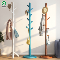 Nordic solid wood coat rack Floor-to-ceiling bedroom hanger Net red single pole vertical household room hanging clothes bag shelf