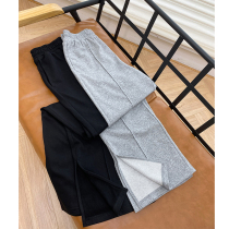 2021 spring new casual pants female Korean version high waist thin wild split high wide leg pants female gray black