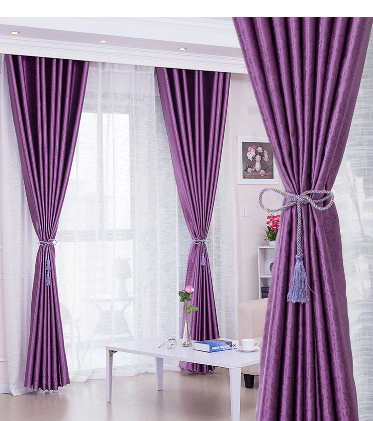 纯色现代简约避光窗帘客厅卧室落地飘窗隔热防晒全遮光布特价紫色